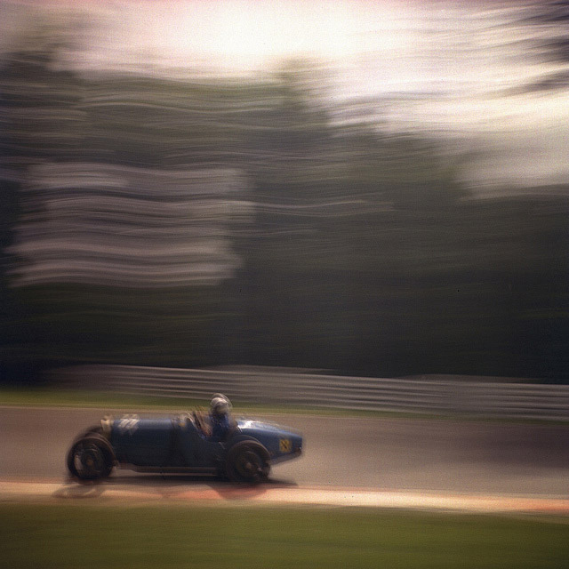 A Bugatti taken on the Rolleicord as it races through the trees
