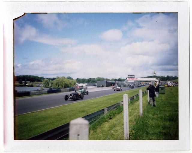 A Polaroid photograph of the start of the racing at Mallory Park