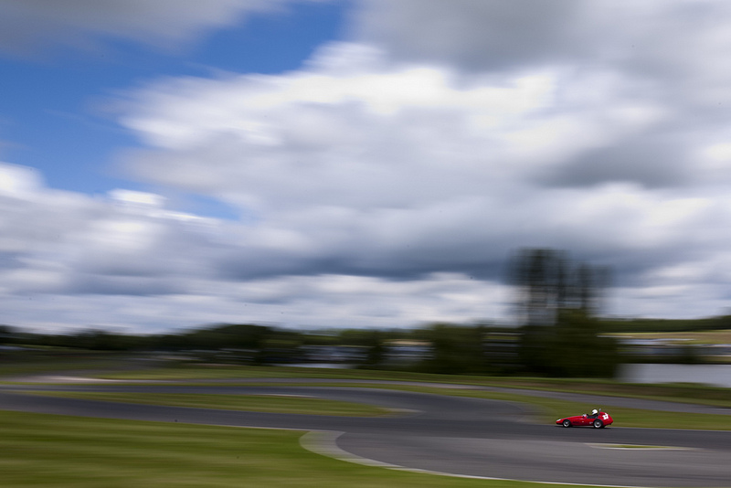 A wide shot of a single seater car at Mallory Park