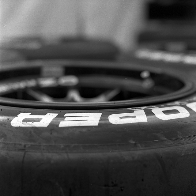 A stack of Formula 3 tyres at Donington Park