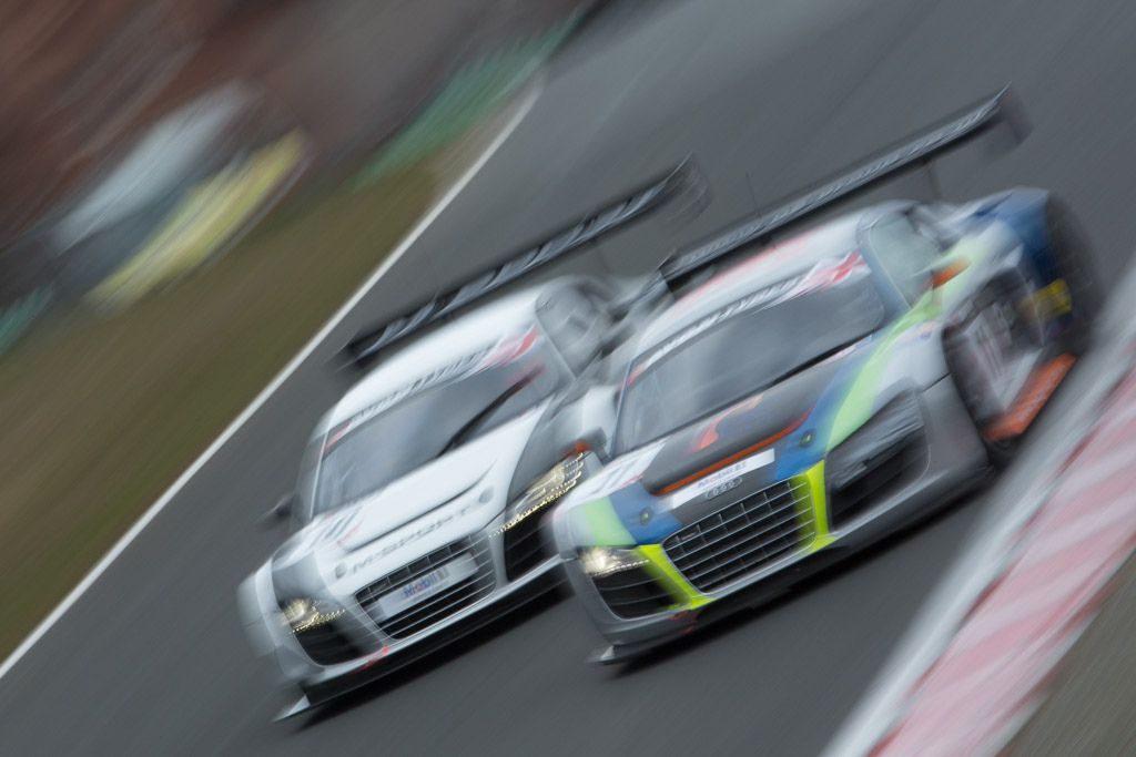 Dueling Audis exiting Lodge Corner at Oulton Park