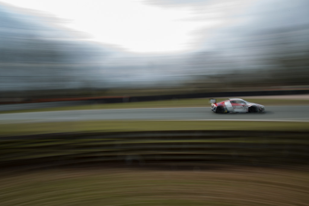 The United Autosport Audi R8 LMS passes at Druids. Taken with a wide angle lens.