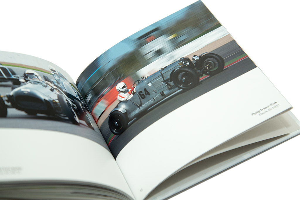 Contrasting pages from the Grip & Grain motorsport photography book