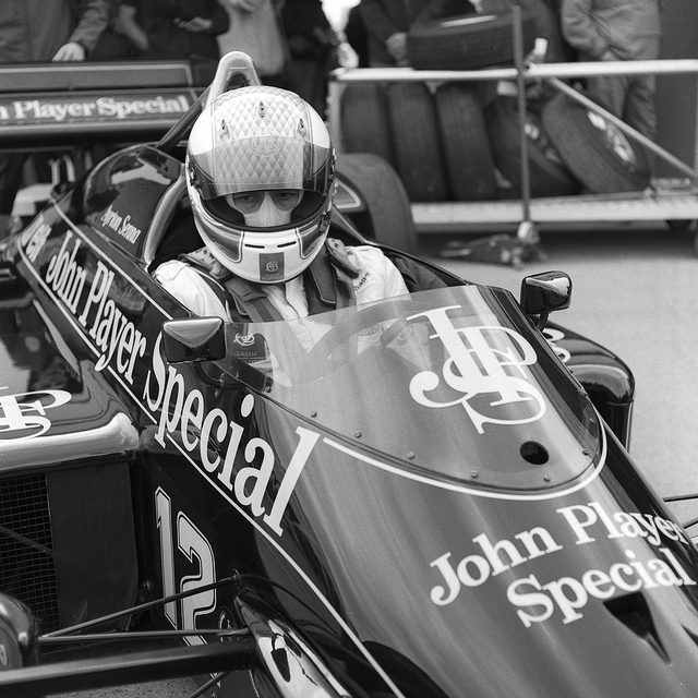 Driver at the wheel of Senna's Lotus