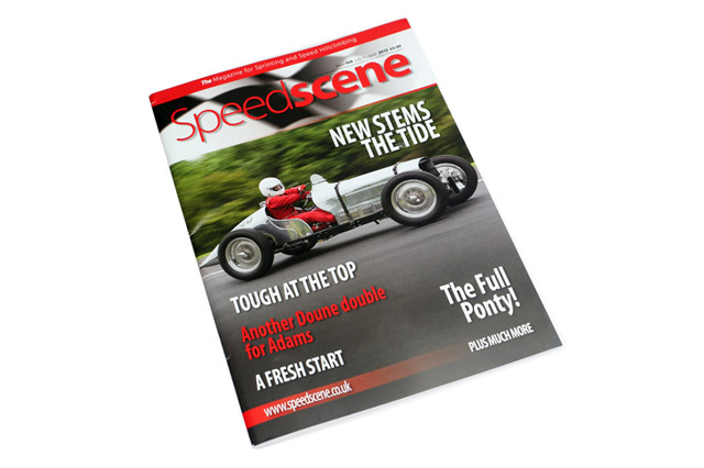 Front cover of Speedscene magazine featuring a vintage MG