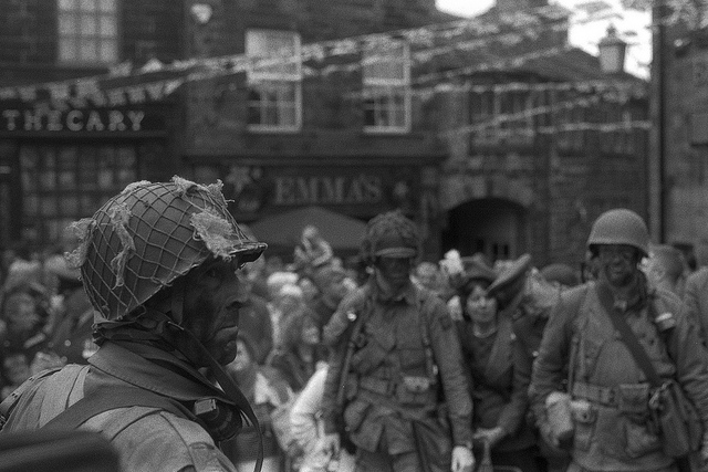 Soldiers at remembrance service during Haworth 1940s weekend
