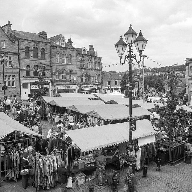 The Batley Vintage Day stalls in the centre of town, taken on a Mamiya C330F