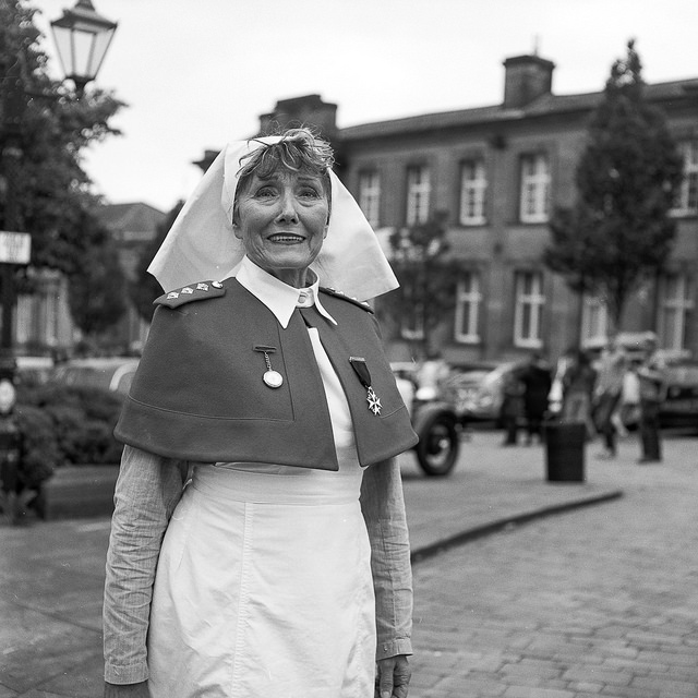 A lady dressed as a nurse at the Batley Vintage Day